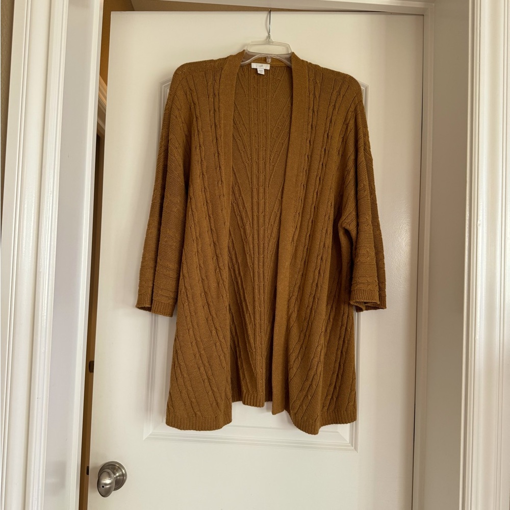 Cable Knit Open Front Cardigan - Brown